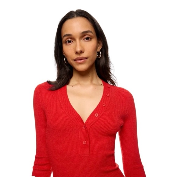 ROAM Cordoba Mini Dress Button Front Long Sleeve in Red Rib Stretch Knit Size XS - Picture 3 of 8